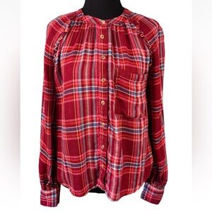 Anthropologie Pilcro Breezy Button Down Red Plaid Small S Button Front Top Boho